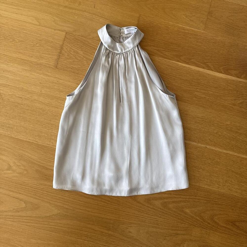 Light Gray Satin Halter Sleeveless Blouse